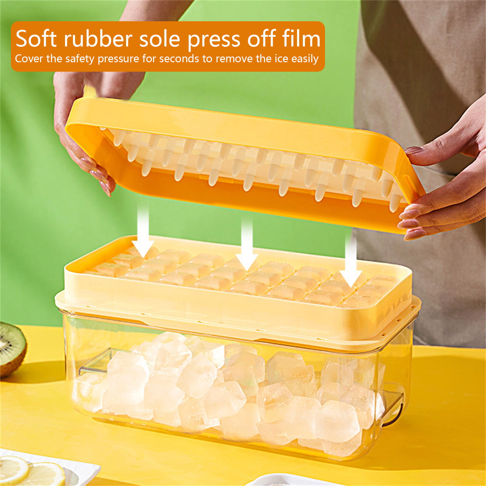 Sdjma One Touch Release Ice Cube Tray with Lid for Freezer, 64 Grids Silicone Ice Tray with Storage Bin, Easy Release Ice Cube Molds for Cocktail