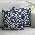 thumbnail image 3 of Navy Blue Ethnic Boho Pillow Covers Bohemian Carpet Style Vintage Navy Flower Print Decorative Throw Pillows Outdoor Linen Square Cushion Case Farmhouse Decor for Home Sofa Bed, 3 of 5