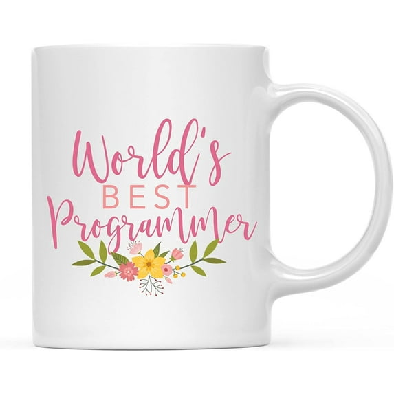 CTDream 11oz. Coffee Mug Gag , World's Best Programmer, Floral Design, 1-Pack, Beautiful Unique Flower Coffee Cup Birthday Christmas Present Ideas for Her Women Wife Sister