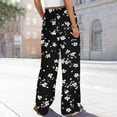 thumbnail image 4 of Mlqidk Boho Pants for Women Lounge Loose Fitted High Waist Pants Elastic Drawstring Wide Leg Capri Pants Summer Bohemian Floral Print Trouser with Pockets Black M, 4 of 5