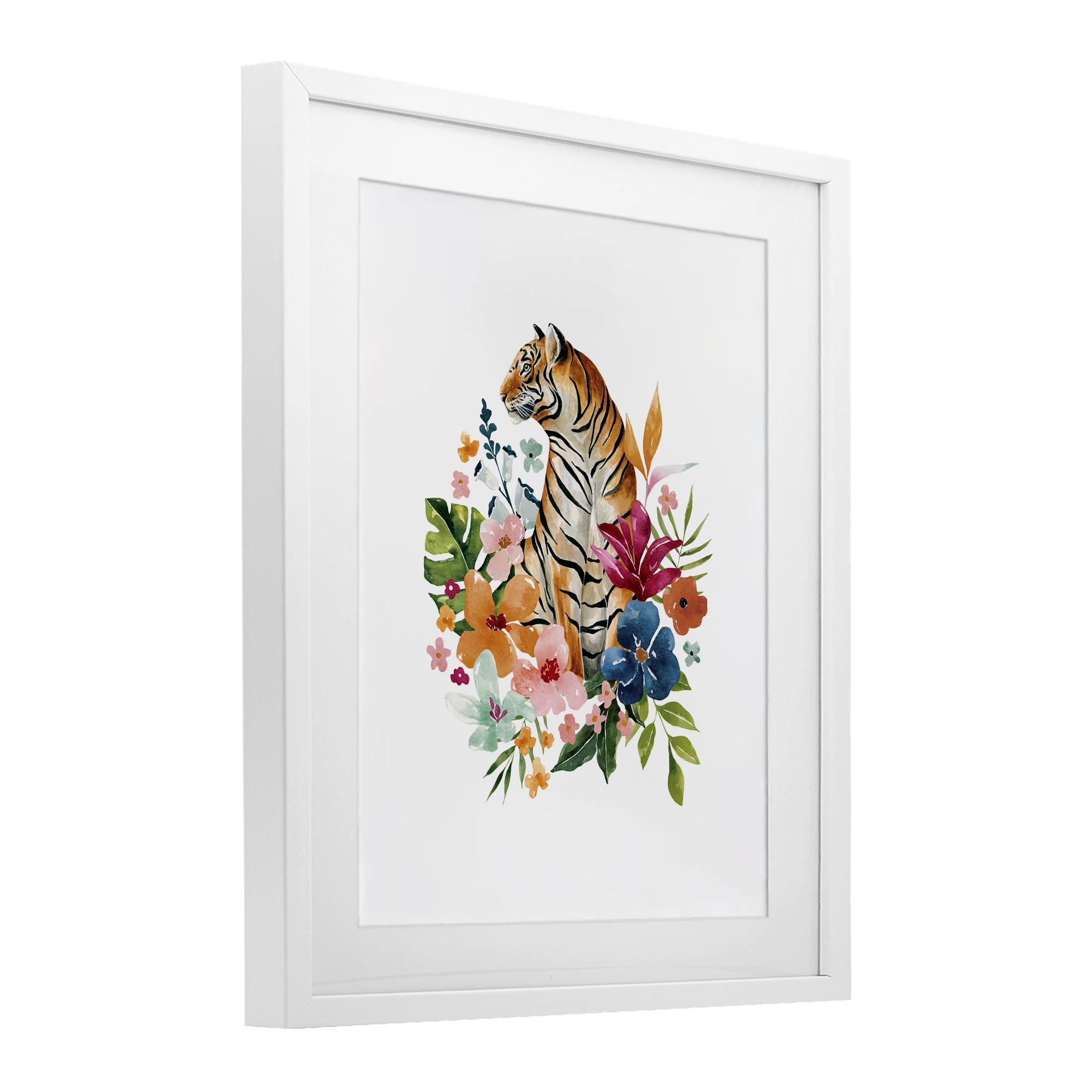 Stupell Industries Tropical Jungle Tiger White Framed Print Under Glass, design by Bethany Sandoval