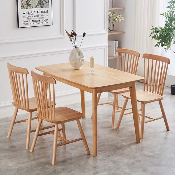 PAPROOS Dining Chairs Set of 4, Solid Wood Dining Room Chair with Backrest, Modern Wide Kitchen Dining Chair with Comfortable Seat for Kitchen, Dining Room, Natural