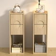 thumbnail image 4 of Small Fluted Nightstand Set of 2, Wood 2 Drawer Narrow Nightstand, Slim Side Table, Modern Boho End Bedside Table, Natural Wood Night Stand with Drawers for Bedroom, Living Room, N, 4 of 6
