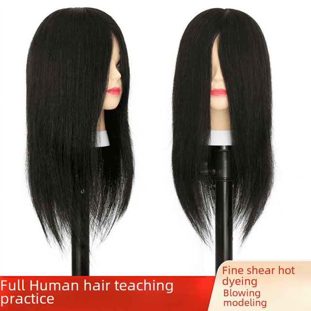 Cabeza de modelo de peluquería con cabello real completo, aprendiz de práctica de corte de cabello, modelo de cabeza de muñeca, modelo de cabeza de maniquí de tinte caliente especial para barbero