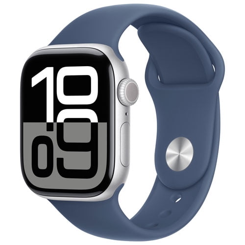 Refurbished (Good) - Apple Watch Series 10 (GPS) 42mm Silver Aluminum Case with Denim Sport Band - Small/Medium