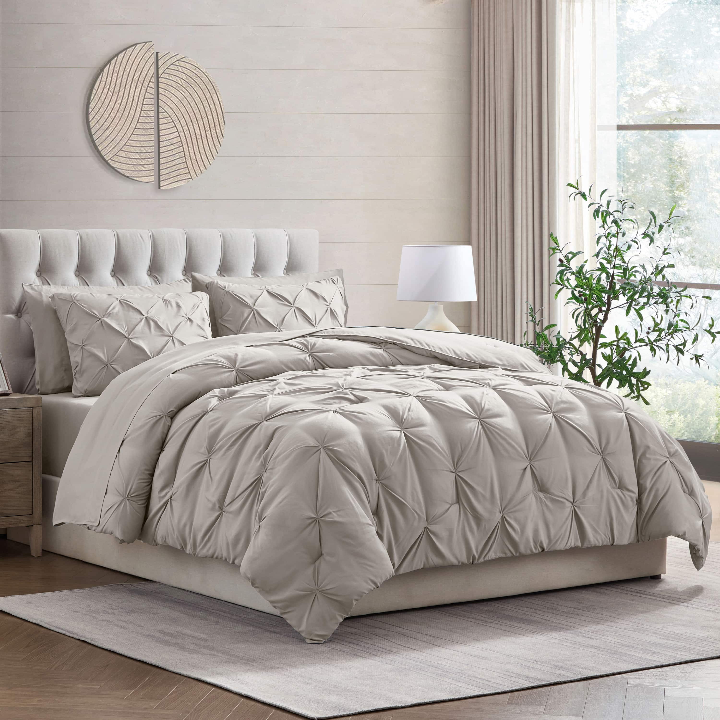LammaLoe Twin Comforter Sets, 5 Piece Bed In A Bag Pintuck Bedding Sets, linen