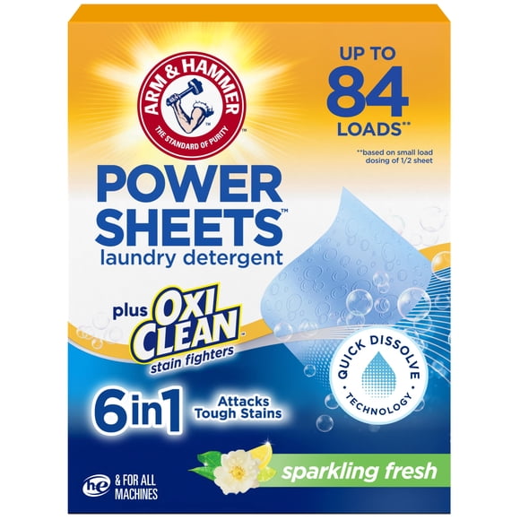 Láminas de detergente para ropa Arm & Hammer Power Sheets 6 en 1 con OxiClean