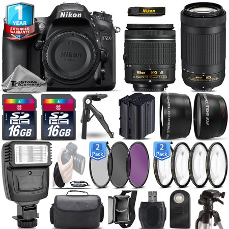 Nikon D7200 DSLR Camera + 18-55mm VR + Nikon 70-300  + EXT BATT + 1yr