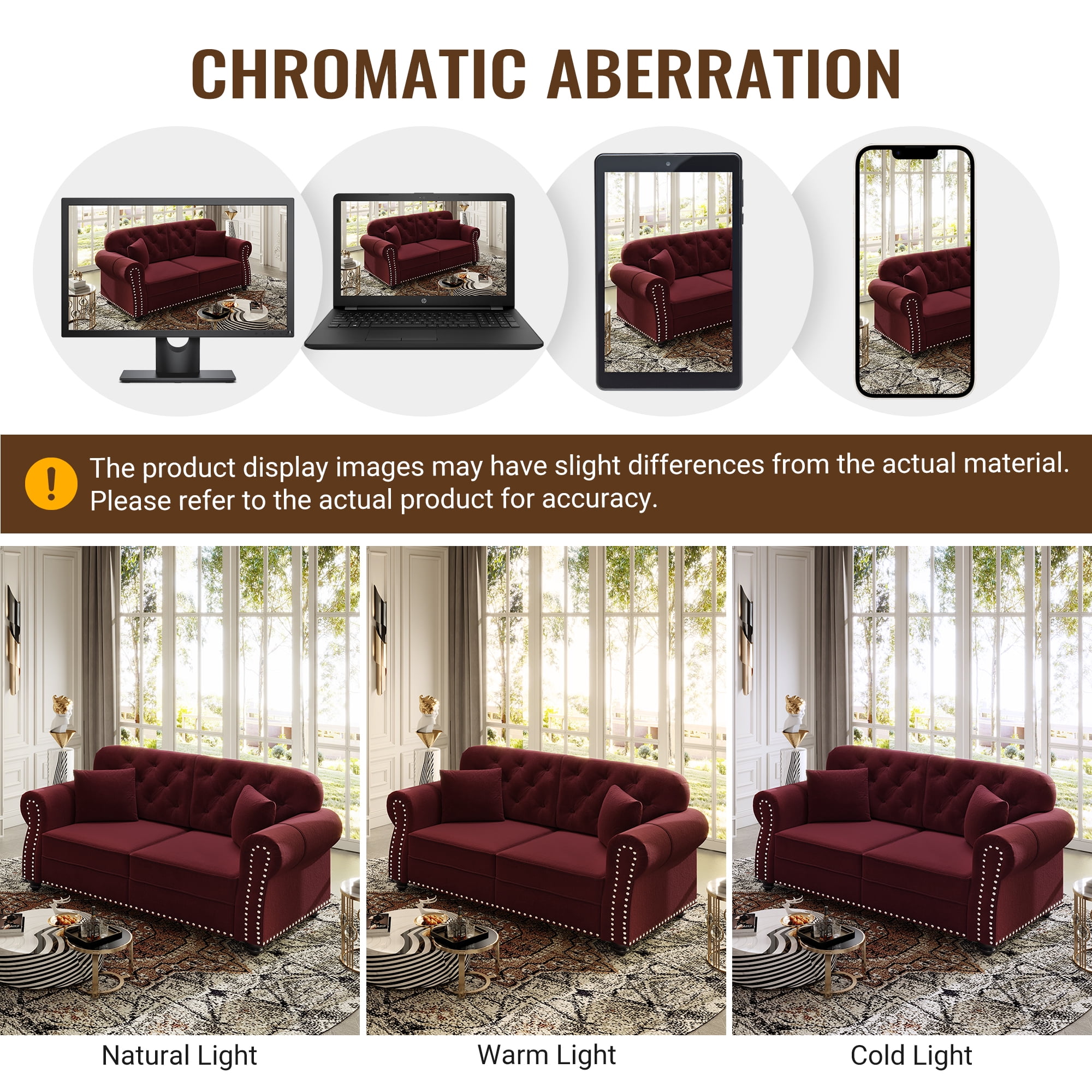 MOONMISS 63" Velvet Chesterfield 2-Seat Sofa with Rolled Arms & Nailhead Trim,Modern Upholstered Button Tufted Couch with High Resilience Cushion & 2 Pillow,Burgundy