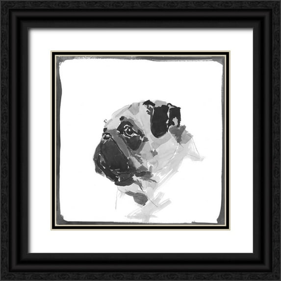 Cartissi 12x12 Black Ornate Wood Framed with Double Matting Museum Art Print Titled - Pug