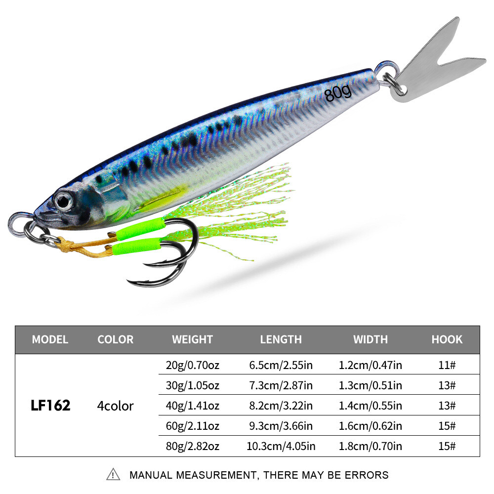 4PCS Metal Jig Fishing Lures Slow Sinking 3D Printed with Willow Blades 20-80G