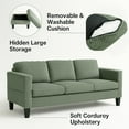 thumbnail image 3 of 3 Seat L Shape Sofa,Small Sectional Sofa with Ottoman, Comfortable Corduroy Couch, Modern Convertable Couches for Living Room Apartments Small Space, Green, 3 of 6