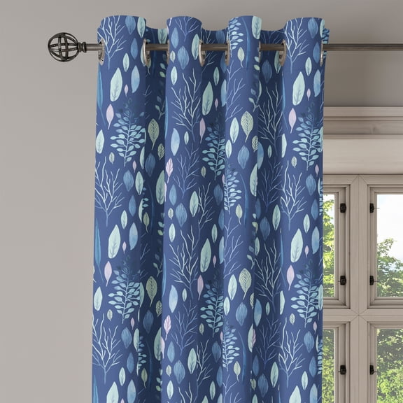 Ambesonne Blue Grommet Curtain Single Panel, Watercolor Leaves Art, 50"x60", Pale Mauve Pale Blue