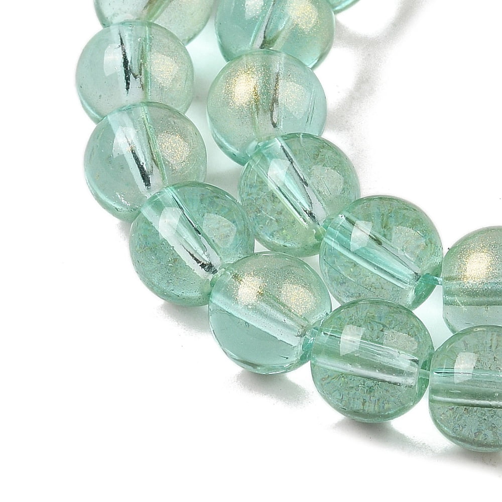 Glass Bead Strands with Glitter Powder Round Light Green 10x9mm Hole: 1.2mm 90pcs/strand 31.81''(80.8cm)