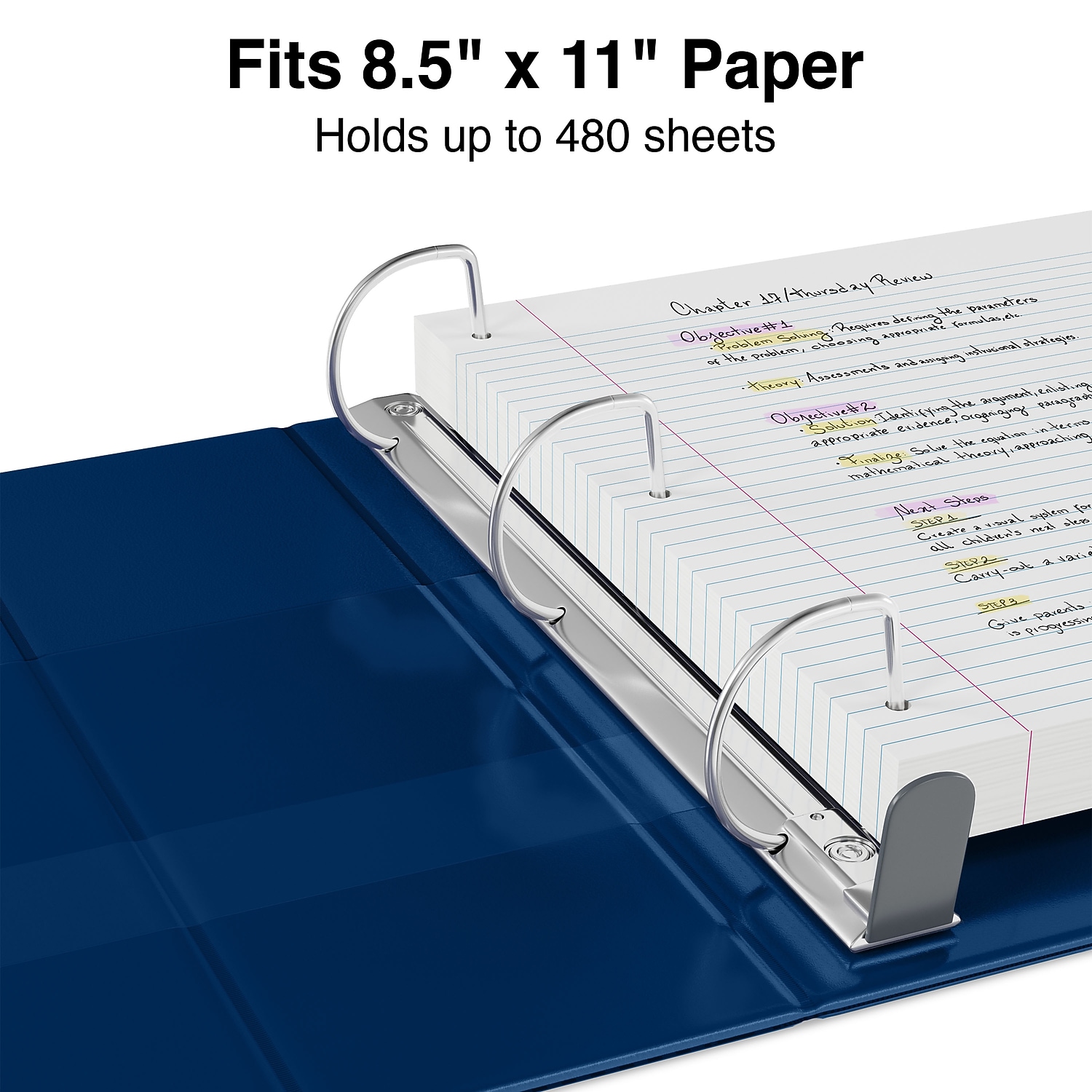 Staples Heavy Duty 2" 3-Ring View Binder with D-Rings and Four Interior Pockets Navy Blue  3/Pack