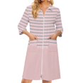 thumbnail image 3 of Zipper Lightweight Robes for Women Soft Summer Housecoats for Women Zip Up Front 3/4 Length Sleeve Knee Length Striped Fashion Sleepwear Nightgown with Pockets Multicolor XXL, 3 of 8