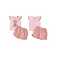 thumbnail image 2 of BemeyourBBs Toddler Baby Girl Cowgirl Outfits Western Baby Girl Summer Clothes Cowgirl Hat Letter Boot Print Fly Sleeve T Shirt Tops Plaid Shorts Set, 2 of 9