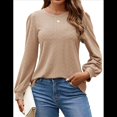 thumbnail image 1 of Blusas de Larga con Ojales para Mujer, -Otoño 2025, Cuello Redondo, Blusas Informales Holgadas, Conjuntos de Moda. Caqui XL, 1 of 8