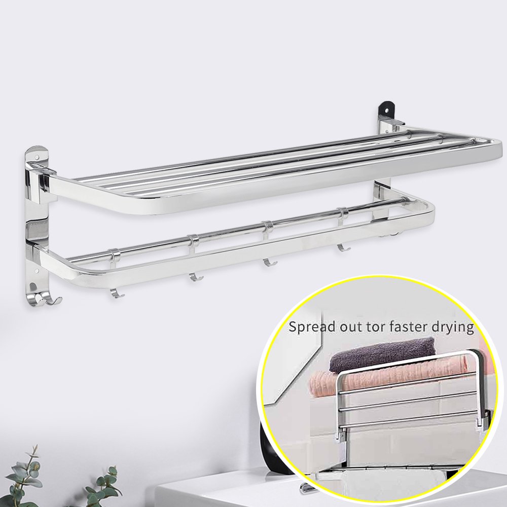 Stainless Steel Double Towel Bar Bathroom Wall Shelves Towel Holders Bath Towel Rack Heavy Duty