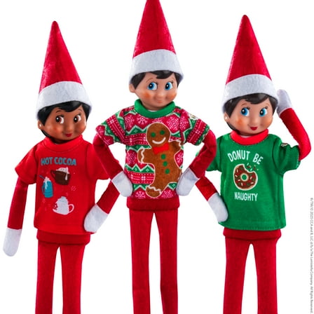 The Elf on the Shelf Claus Couture Festive Fun T-Shirt Set – 3-Pack Scout Elf Outfits (Scout Elf Not Included)