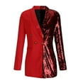 thumbnail image 4 of safuny Women's Mini Suit Coat Dress Solid Sequins Shiny Holiday Trendy Dresses Long Sleeve Elegant Cocktail Wedding Evening Party Lapel Button Red M, 4 of 6