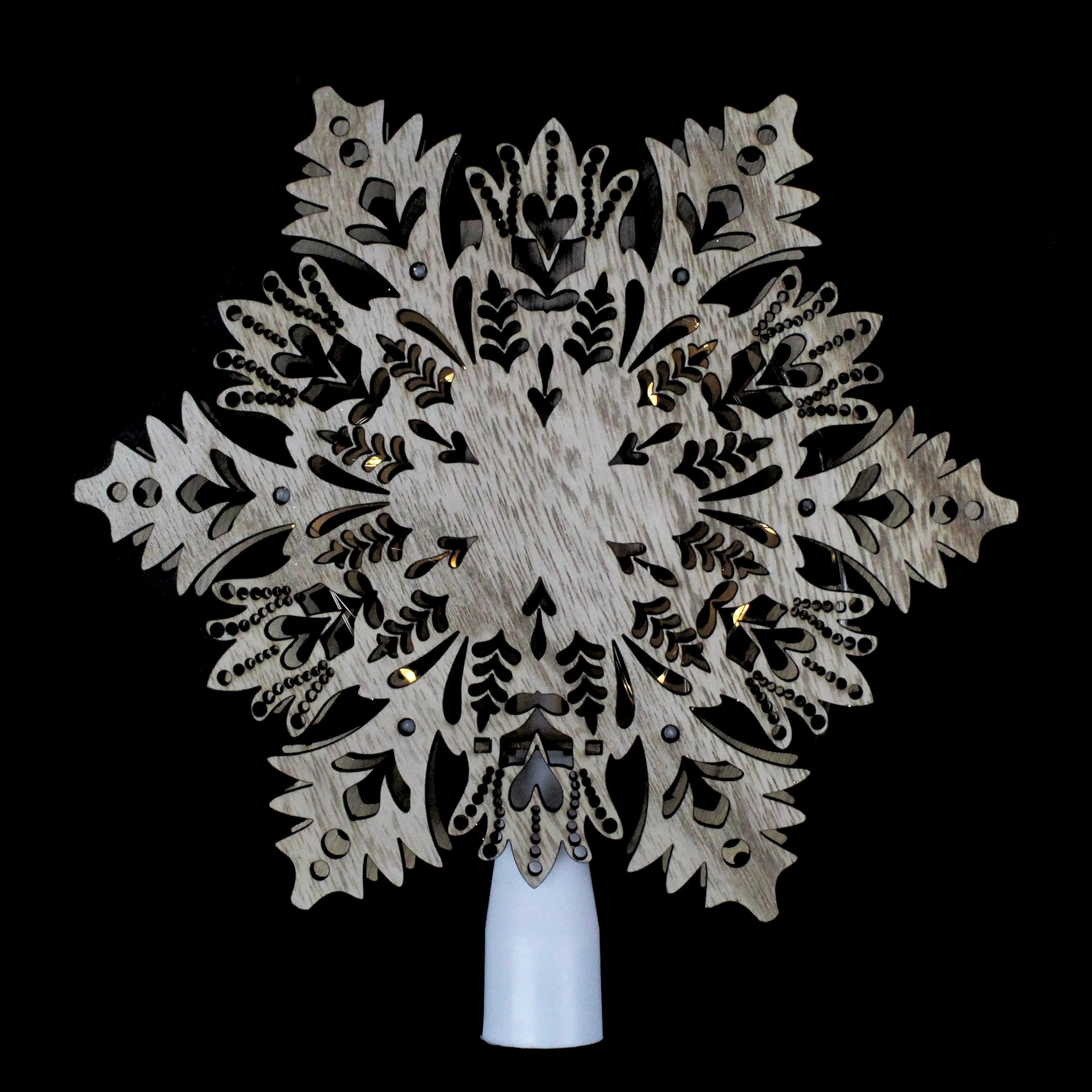 8.5" Lighted Battery Operated Wooden Snowflake Christmas Tree Topper