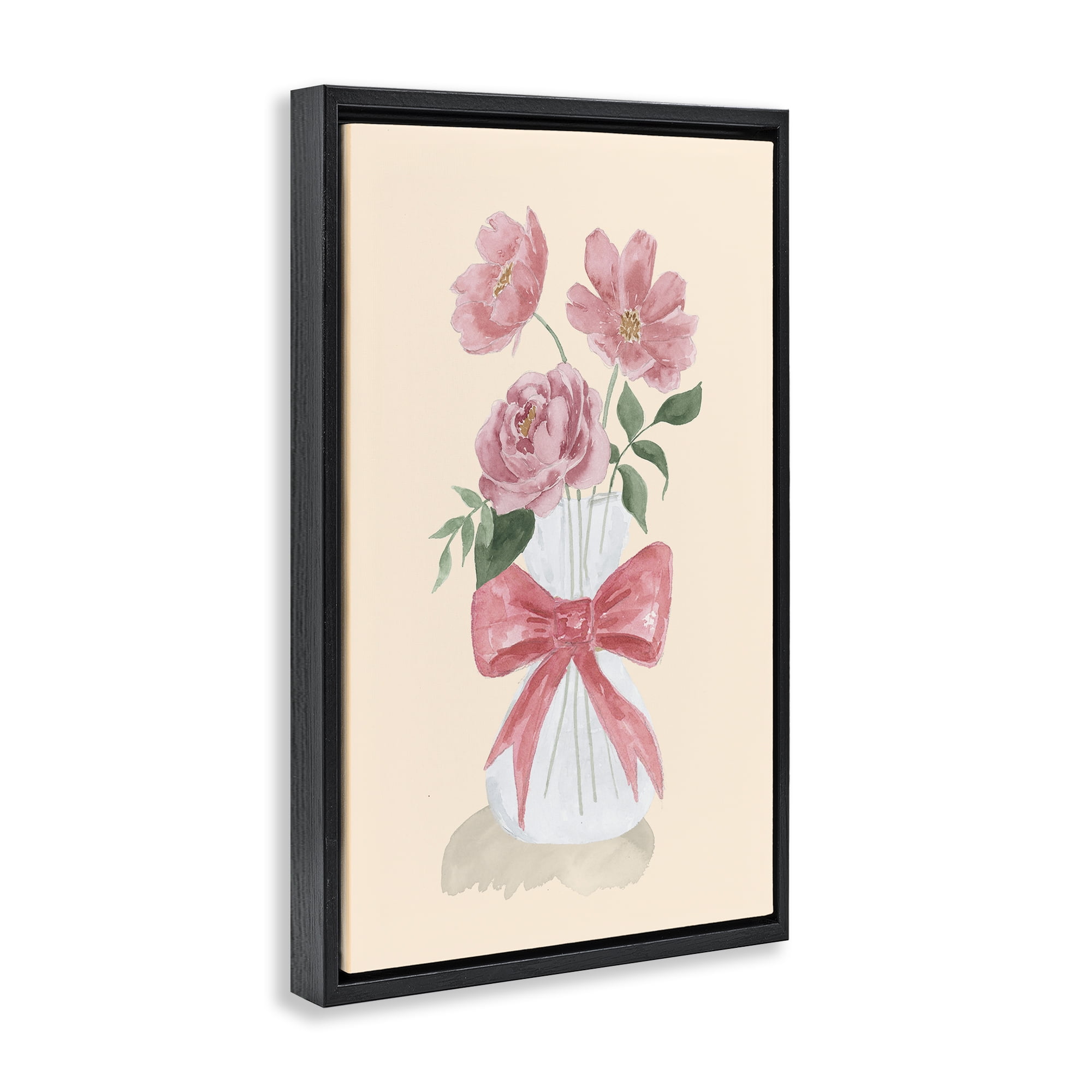 Stupell Industries Chic Vase Of Pink Plants & Flowers Painting Black Floater Framed Canvas Art Print Wall Art, 17 x 25