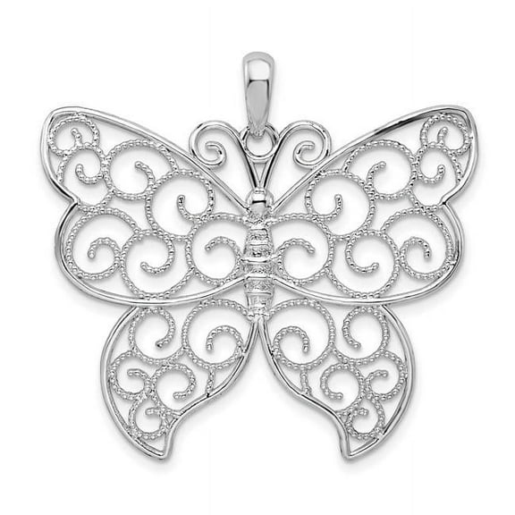Finest Gold Sterling Silver Polished Large Beaded Filigree Butterfly Pendant