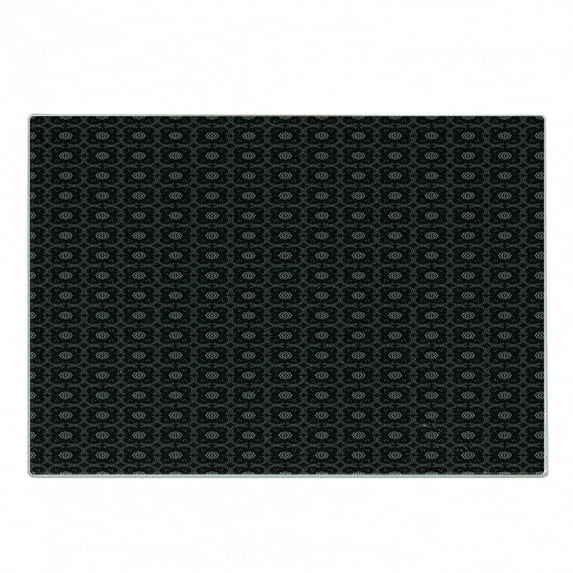 Floral Cutting Board, Dotted Old Fashioned Mosaic Design in Black and Grey Tones with Curvy Motifs, Decorative Tempered Glass Cutting and Serving Board, in 3 Sizes, by Ambesonne