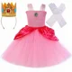 thumbnail image 3 of Disfraz de princesa reina melocotón para niñas, vestido de tul con tutú para fiesta de cumpleaños, vestido de baile para niños, ropa de cosplay para carnaval y Halloween, 3 of 5