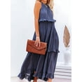 thumbnail image 5 of Womens Summer Dress Cotton Sleeveless Halter Layered Casual Boho Flowy Maxi Dress Navy Blue XL, 5 of 7