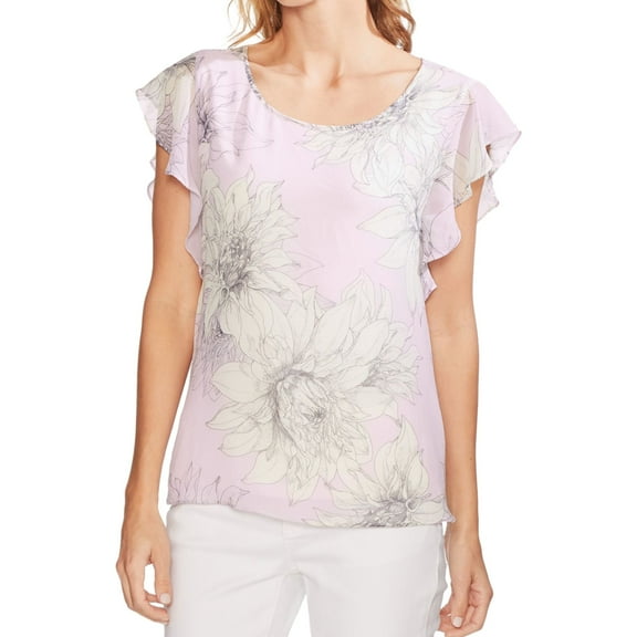 Vince Camuto Womens Flutter Sleeve Pullover Blouse, Purple, X-Small