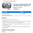 thumbnail image 2 of Fuel Tank - Compatible with 1985 - 1988 Chevrolet Nova 1.6L 4-Cylinder SOHC - Dorman, 2 of 2
