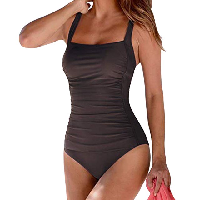 Traje de baño de una pieza para mujer Trajes de baño conservadores de moda con correas para los hombros para nadar en la playa Marrón XXL