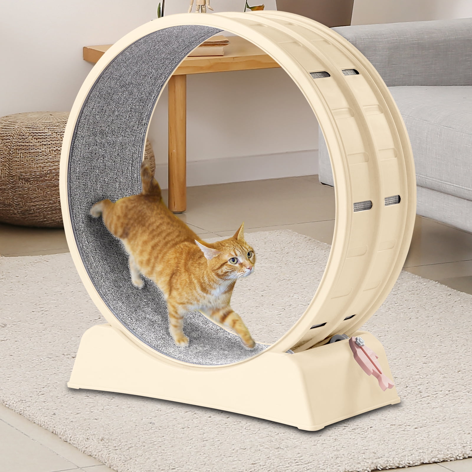 Ktaxon Cat Exercise Wheel 31in w/Green Mat & Free Teaser Wand, Safe PP Treadmill for Cats, White