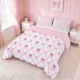 thumbnail image 3 of Erosebridal Bright Satin Bow Ribbon Queen Comforter Set for Girls, Romantic Floral Print Comforter Sets Queen, Pink Reversible 3-Piece 1 Comforter and 2 Pillowcases, 3 of 6