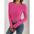 thumbnail image 5 of Women'S Tops 2025 Fall Fashion Long Sleeve Crewneck Blouse Slim Fit Textured Basic Knit T Shirt Y2k Clothes Rose Red M, 5 of 6