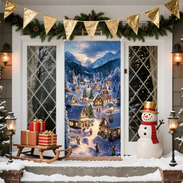 Cubierta Navideña para Puerta de 89 X 180 Cm | Decoración Navideña con Estampado de Papá Noel | Tejido de Poliéster Duradero | Decoración Festiva Fácil de Instalar para Puerta de Entrada | Multiusos