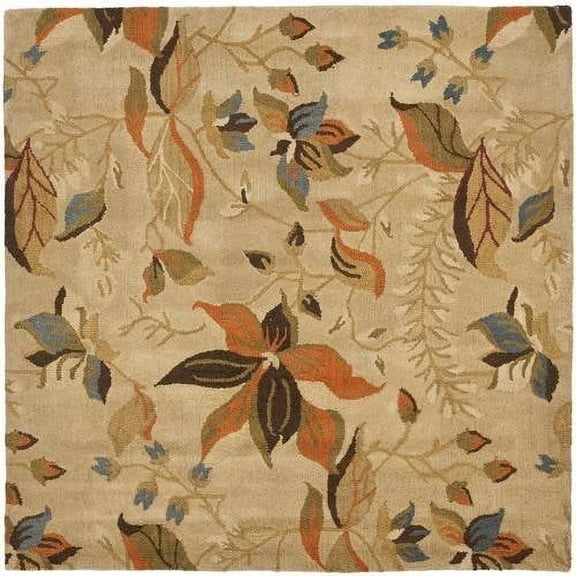 SAFAVIEH Blossom Evelyn Floral Flowers Wool Area Rug, Beige/Multi, 6' x 6' Square