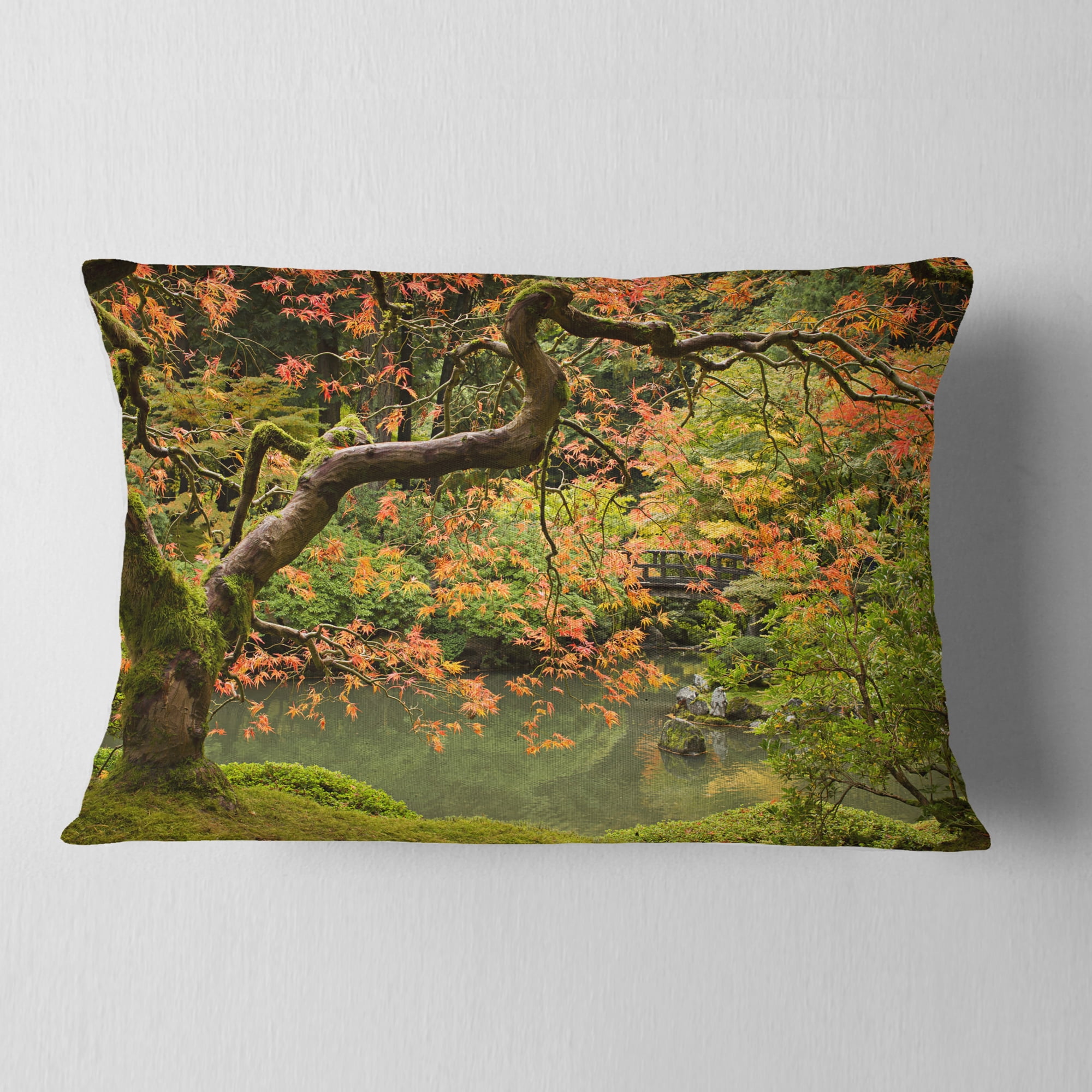 Designart Japanese Garden Fall Season - Landscape Printed Throw Pillow - 12x20