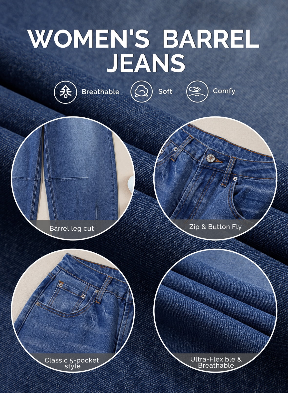 DOKOTOO Women's Barrel Jeans Mid Rise Vintage Y2k Baggy Boyfriend Jeans Loose Ankle Denim Stretch Pants Blue Size 10