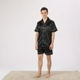 thumbnail image 3 of SWSMCLT Men's 2 Piece Pajamas Set Soft Silky Casual Sleepwear Pjs Satin Summer Thin Short Sleeve Button Down Black White Large, 3 of 4