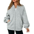 thumbnail image 5 of WTOBBY Women's Oversized V-Neck Zip-Front Jacket, Long Sleeve Solid Color Loose Fit Shacket, Casual Streetwear Open Style Coat, Lightweight Layering Piece for Women,Light Gray 3XL, 5 of 6