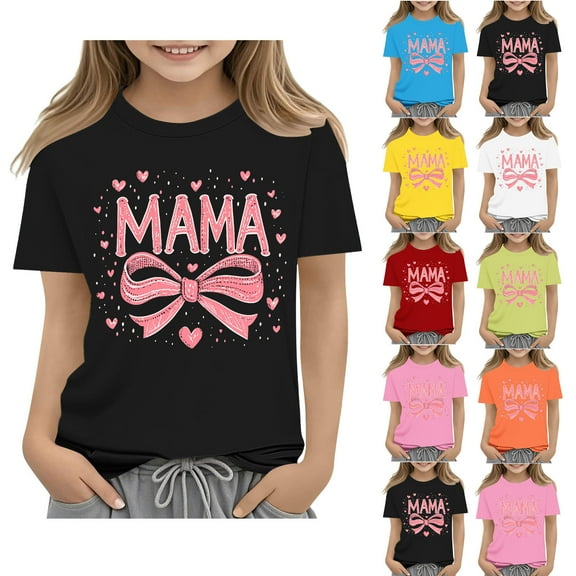 Frwgonr Girls Tops Mama's Boy Tee Shirt Top Summer Short Sleeve Clothes for Mother's Day Black, Size 3-16 Years