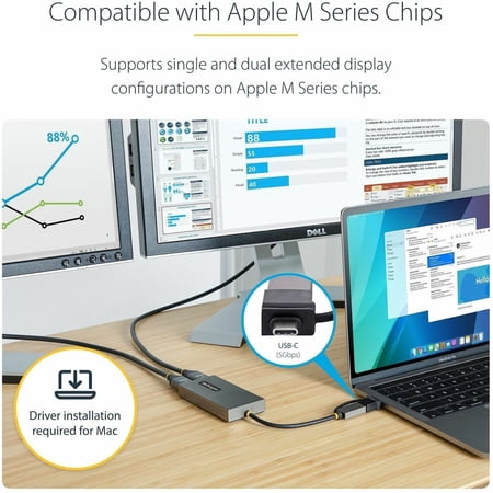 ディスプレイアダプター　ＵＳＢ−Ｃ＆ＵＳＢ−Ａ接続　デュアルディスプレイ　１１ｃｍ　グレー　１０７Ｂ−ＵＳＢ−ＨＤＭＩ　１個（お取寄せ品)