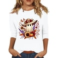 thumbnail image 2 of Bexdxz Cute Ghost Pumpkin Halloween 3/4 Sleeve Shirts for Women Funny Bat Graphic Crew Neck Three Quarter Length Tee Fall Casual Holiday Top White 3XL, 2 of 6