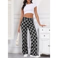 thumbnail image 4 of Jeans Sidefeel, cintura alta, pierna ancha, elásticos a cuadros, negros, 4 of 6