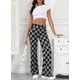 thumbnail image 4 of Jeans Sidefeel, cintura alta, pierna ancha, elásticos a cuadros, negros, 4 of 6