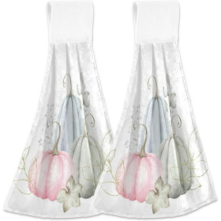 

Anyway.go Watercolor Autumn Pumpkins Kitchen Hanging Hand Towels Pink Blue Teal Fall Absorbent Tie Towel with Loop 2 PCS Kitchen Linen Sets for Bathroom Restroom Home Decor