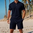 thumbnail image 2 of Men's Casual 2-Piece Quick-Dry Set, Loose Breathable Short Sleeve Polo Shirt and Elastic Waist Shorts, Summer Outfit For Travel and Sports,Navy,2XL, 2 of 5
